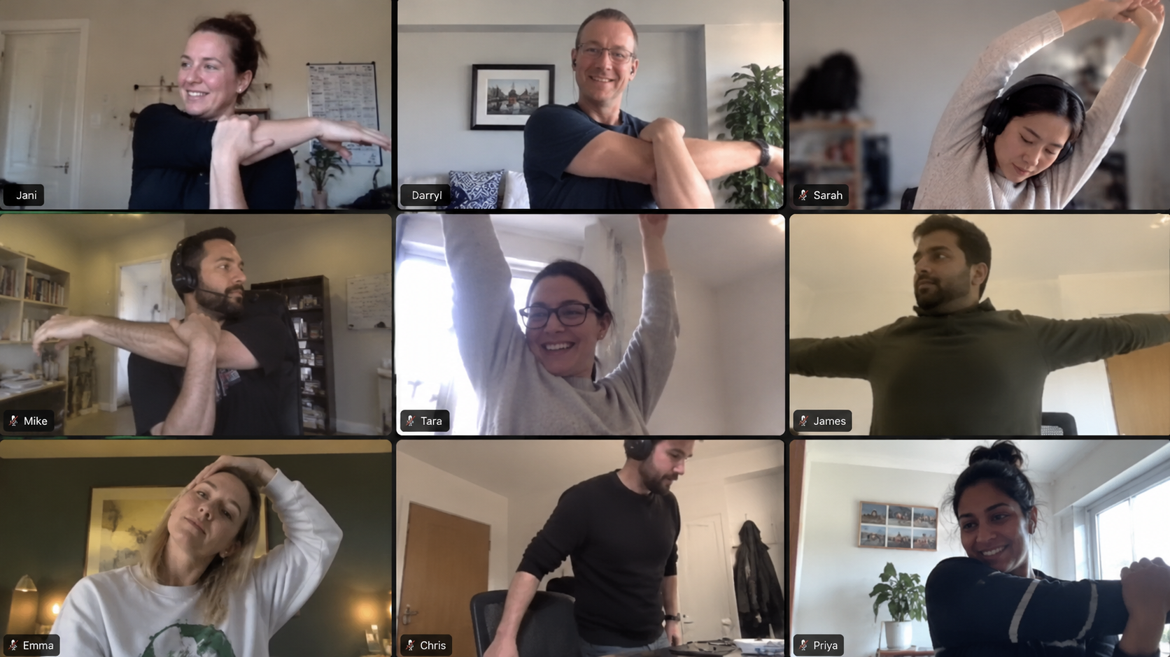 Remote colleagues taking part in a virtual workplace movement session